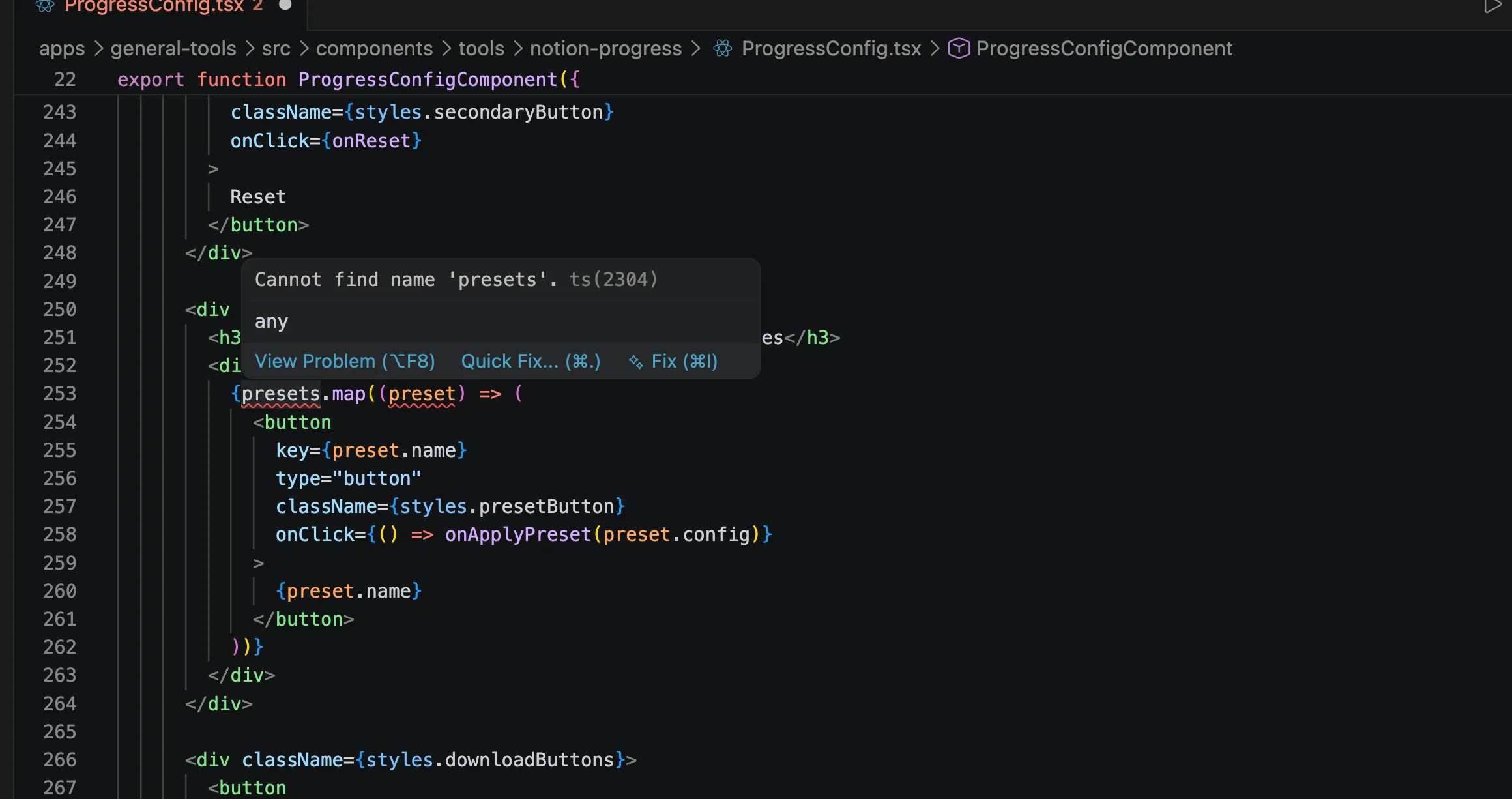 VS Code showing TypeScript/ESLint error in Next.js metadata configuration - red underlines and error messages